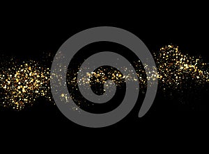Sparkling stardust. Golden shiny magic vector golden particles isolated on black background. Brilliant bright trail