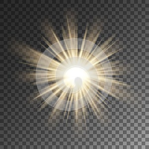 Sparkling sun rays star flare. Sparkle on vector background.