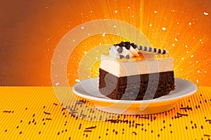 Sparkling tasteful home made cake with coloful background