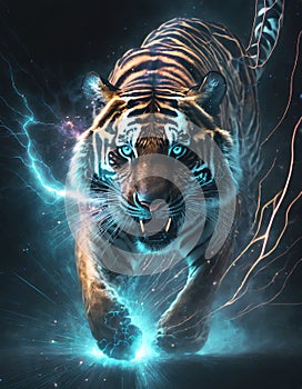 A sparkling tiger charging