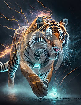 A sparkling tiger charging