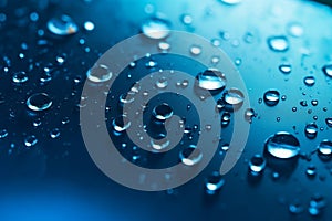 Sparkling water drops on a deep blue backdrop with highlights and gradients. photo