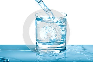 Sparkling water pouring into glass Cold drink