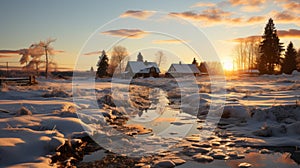 Sparkling Water Reflections: A Winter Sunrise In Rural Finland photo