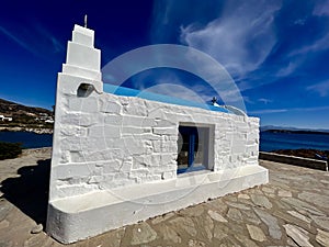 A sparkling white Greek Orthodox Church in Paros, Greece