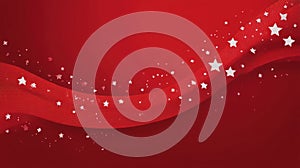 Sparkling White Stars Flowing on a Red Background with Wave Pattern and Light Effect