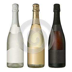 Sparkling wine blank bottles with labels