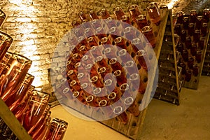 Sparkling wine production by traditional method in underground cellars in Vienna, Austria