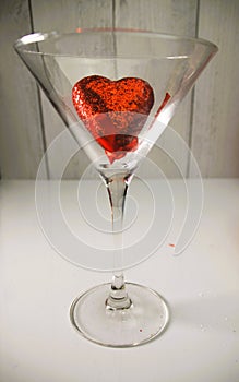 sparkly red heart in martini glass, VALENTINES love cocktail