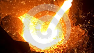 Sparks on black background from the process of pouring hot steel, heavy industry. Stock footage. Close up for iquid