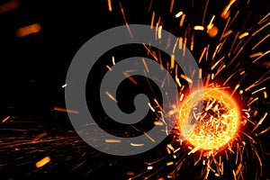 Sparks flare cutting steel