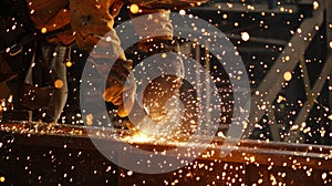 Sparks fly as welders expertly fuse steel beams together creating a strong framework for the buildings structure