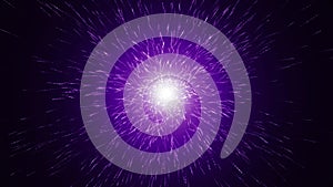 Sparks fly from the light source in a chaotic order on a purple background. Abstract star animation for vertical and