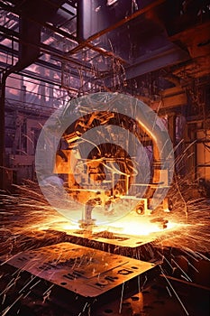 sparks flying from automated welding machine
