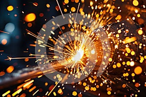 Sparks flying from welding in an industrial setting