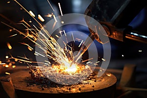 sparks flying from welding torch on metal surface