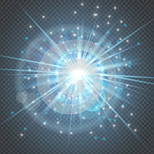 Sparks glitter glowing - star burst glow with lens flare isolated on transparent backdrop.Light effects decorations for