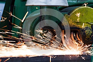 Sparks from grinding machine. Industrial, industry