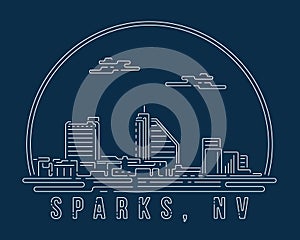 Sparks, Nevada - Cityscape with white abstract line corner curve modern style on dark blue background, building skyline city photo