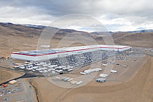 SPARKS, NEVADA, UNITED STATES - Dec 17, 2020: Tesla\'s Gigafactory stretches over a parcel of land in Northern Nevada photo