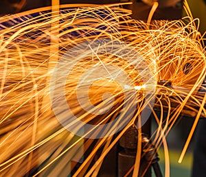 Sparks while spot poin welding steel