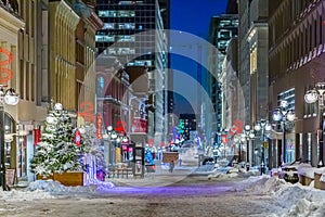Sparks street in Ottawa downtown at night in winter.