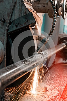 Sparks and water - Professional works, the milling process for metal parts, metal machinery in large industrial plants-image