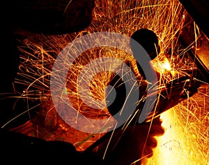 Sparks during welding car bottom