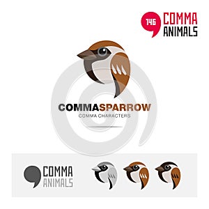 Sparrow bird concept icon set and modern brand identity logo template and app symbol based on comma sign