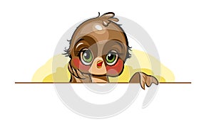 Sparrow. Funny chick. Cute and funny baby bird. The isolated object on a white background. Illustration. Cartoon style