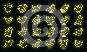 Sparrow icons set vector neon