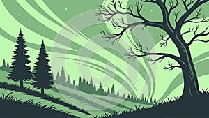 Sparse Winter Tree in a Rolling Landscape, vector design Generative AI