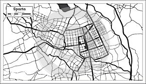 Sparta Greece City Map in Black and White Color in Retro Style. Outline Map