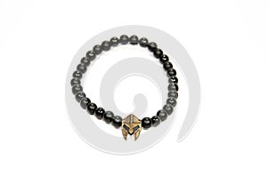 Spartan figure with black beads men bracelet