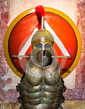 Spartan helmet, armor and shield