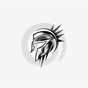 Spartan helmet black meander ornament vector illustration