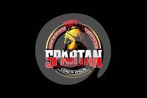 Spartan helmet cartoon vector badge logo template