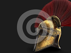 Spartan helmet with red plumage . 3d illustration