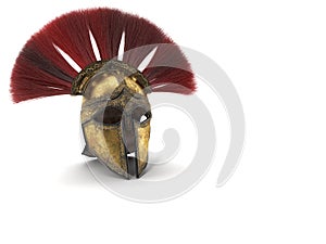 Spartan helmet with red plumage . 3d illustration