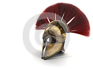 Spartan helmet with red plumage . 3d illustration