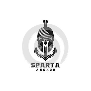 Spartan Helmet Sign symbol Logo vector with anchor