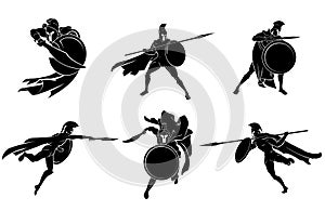 Spartan Medieval Soldier, Action or Battle Stance Silhouette Set