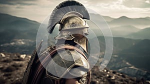 Spartan soldier illustration with helmet. Generative AI