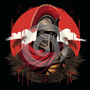 Spartan Soldier Sunset Graphic Print T-shirt Design