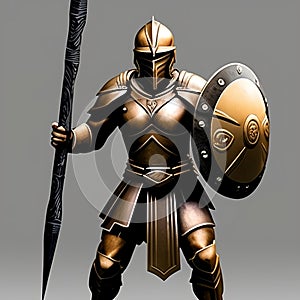 Spartan warrior in armor with shield and sword, antique Greek military, muscular ancient soldier. Spartan warrior from Greece.