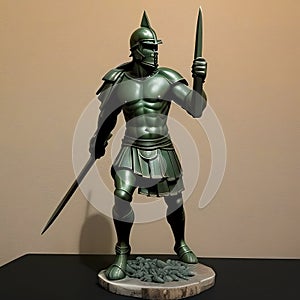 Spartan warrior in armor with shield and sword, antique Greek military, muscular ancient soldier. Spartan warrior from Greece.