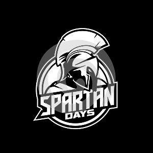 SPARTAN WARRIOR CARTOON CHARACTER BLACK AND WHITE VECTOR LOGO