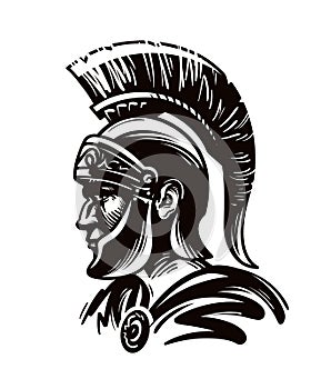 Spartan warrior, gladiator or roman soldier. Vector illustration