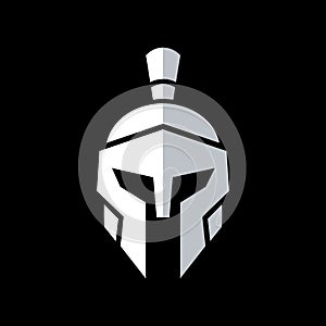 Spartan warrior helmet logo icon design, greek sparta head symbol, isolated on black background