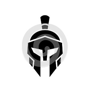 Spartan warrior helmet logo icon, sparta knight symbol, front view vector illustration